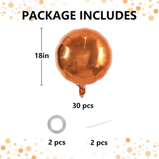 TONIFUL 30Pcs 18 Inch Large Orange Round Shape Foil Balloons Big Orange Circle Helium Mylar Ballons for New Year Chrismas Halloween Birthday Wedding Baby Shower Anniversary Engagement Party