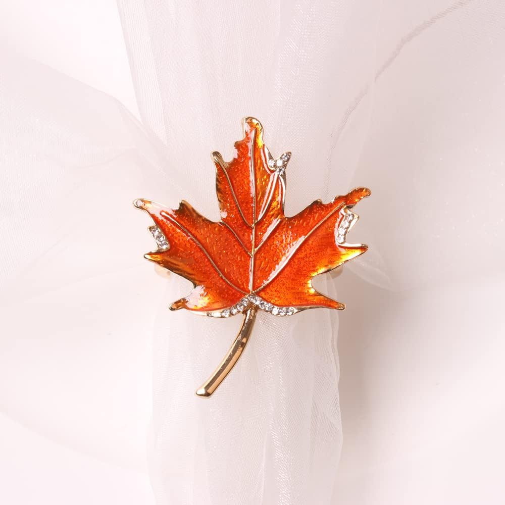 XIYAO Fall Leaf Napkin Rings Set of 6 Metal Maple Leaves Napkin Rings Holder, 6 Pcs Thanksgiving Table Napkin Holders,Fall Cloth Napkin Rings for Table Dinner Wedding Holiday