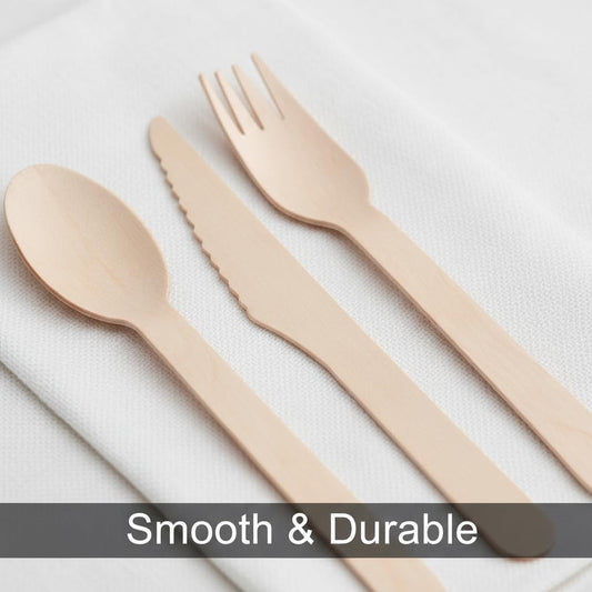 (150 Count) Disposable Wooden Cutlery Set - Alternative to Plastic, Eco Friendly, Biodegradable, Compostable Cutlery Set - 50 Wood Spoons, 50 Wooden Knives & 50 Wooden Forks Disposable Utensils Set