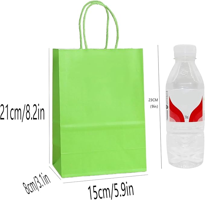 piqiya Small Plain Natural Paper Kraft Gift Bags with Handles Green Paper Bags for Saint Patrick's Day Birthday Party Grocery Retail Business Goody Craft Bags (Green,24pcs)