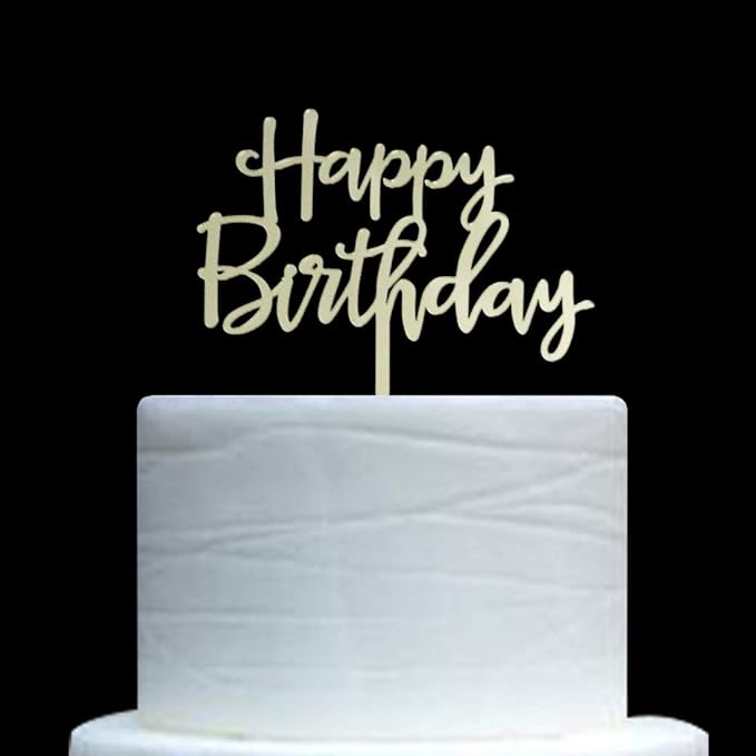 Happy Birthday Cake Topper, Birthday Party Decorations, Mirror Gold Acrylic