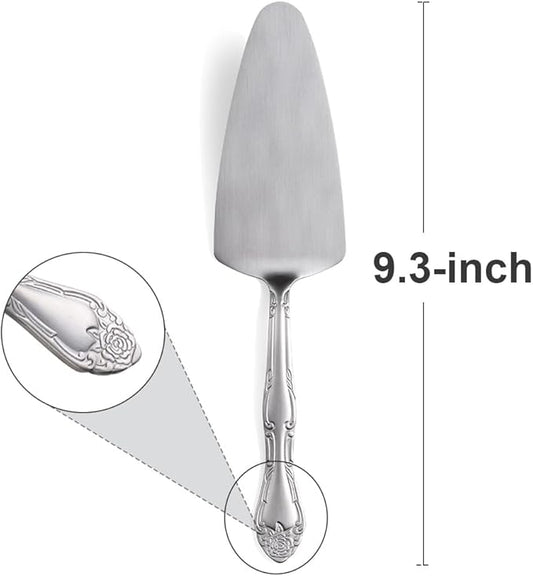 Deeny Jarte 9.3-Inch Silver Cake Server Set - 3-Piece Stainless Steel Dessert Serving Utensils with Stylish Rose Handle – for Weddings, Parties, Birthday Celebrations & Gatherings