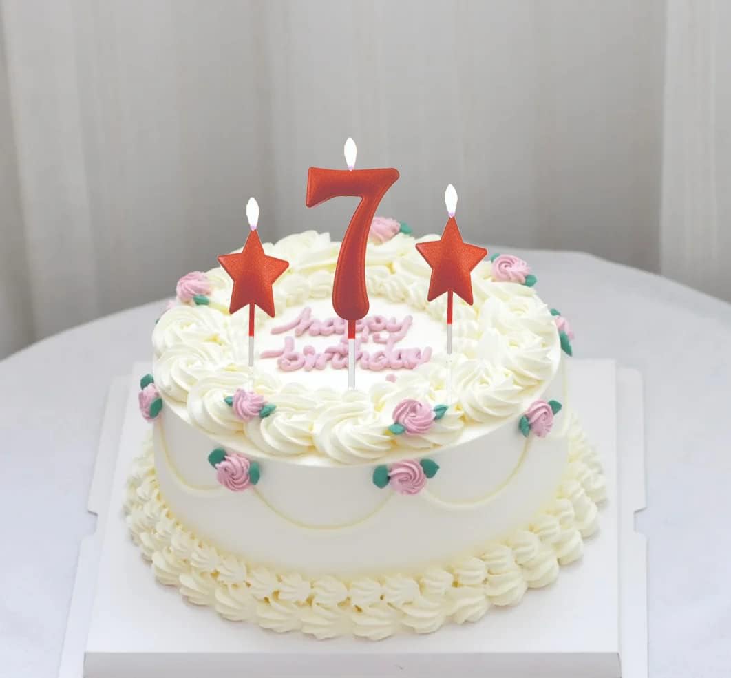 2.75in Number 3 Birthday Candles - Glitter Red Happy Birthday Cake Cupcake Toppers for Adults/Kids Party Celebrating