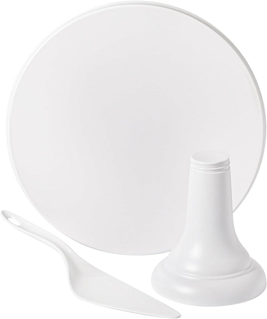 JOYMAY 9.6 Inch Bamboo Fiber Cake Stand, Round Cake Holder, Cake Plate with Detachable Base, Dessert Table Display Set, Cake Decorating for Birthday Party Baking Gifts for 6inch, 8inch Cakes (White)