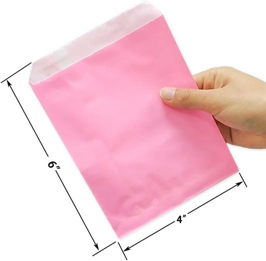 AZOWA Pink Paper Treat Bags 6 x 4 Pink Paper Candy Bags for Candy Buffet (100 CT, 6 x 4 IN)