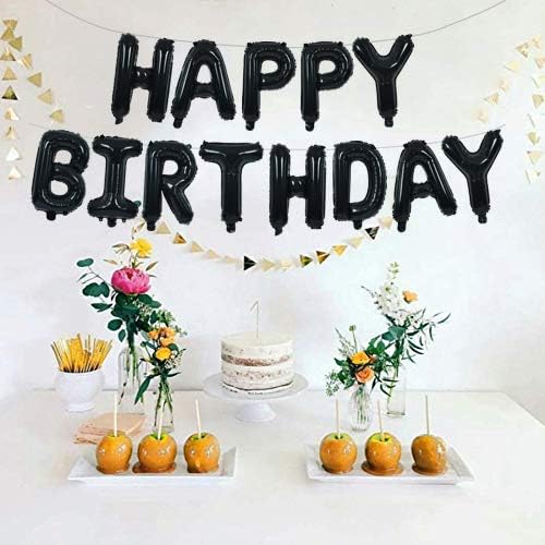 TONIFUL Black Happy Birthday Balloons Banner 16 Inch Mylar Foil Letters Birthday Sign Banner Bunting Reusable for 30th 40th 50th 60th Adults and Halloween Supplies