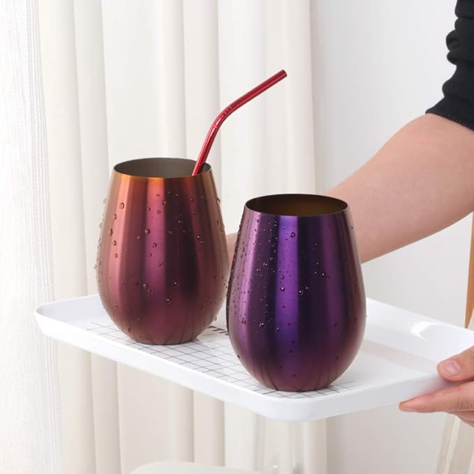 Buyer Star 304 Stainless Steel Wine Glasses Set of 4 - Large 17 oz Outdoor Stemless Wine Tumblers - 100% Unbreakable & Stemless Metal Drinking Cups for Home and Outdoors (Purple, Set of 4)