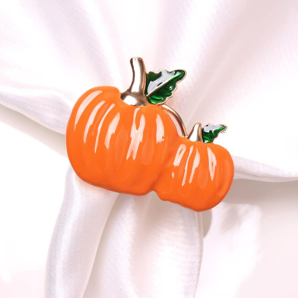 XIYAO Pumpkin Napkin Rings Set of 6 Metal Napkin Rings Holder,6 Pcs Fall Cloth Napkin Rings for Table Dinner Wedding Holiday, Orange Pumpkin Table Napkin Holders for Halloween Thanksgiving