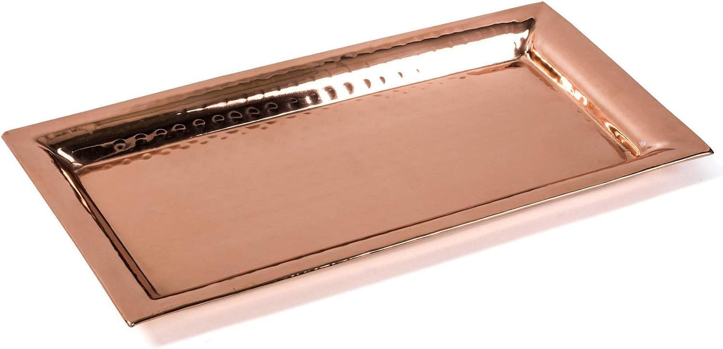 Copper Hammered Trays - Rose Gold Serving Tray and Platters - Appetizer Tray - Large Decorative Food Tray (2 Pack Rectangle Platters)