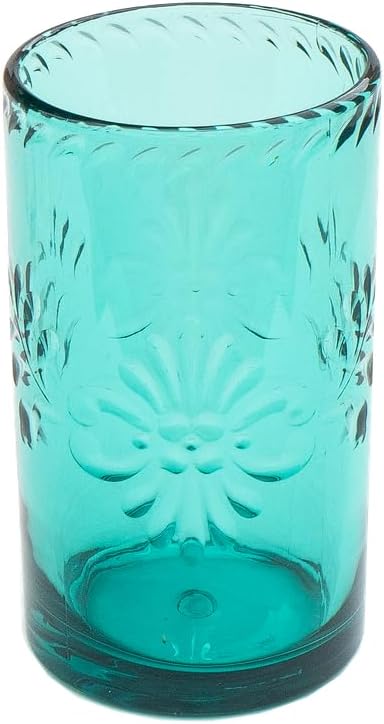 Talavera Premium Acrylic Drinkware Indoor/Outdoor, Tumbler, Teal, 18oz, Set of 6