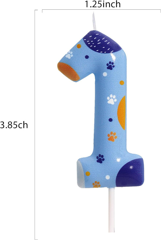 Blue Orange Dog Paw Birthday Candles, Number 1 Print Party Supplies, 2.76 Inch Cake Topper Decorations (Number 1)