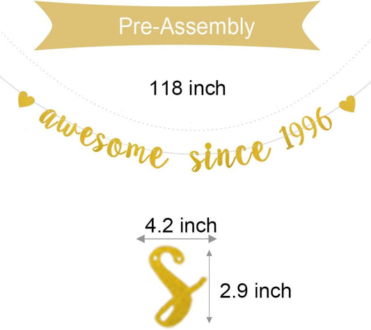 XIAOLUOLY Gold Glitter Garlands Awesome Since 1996 Banner for 29th Birthday Party Decorations Supplies,Pre-Strung, Glitter Gold Paper Garlands Photo Props Bunting Sign,Awesome Since 1996