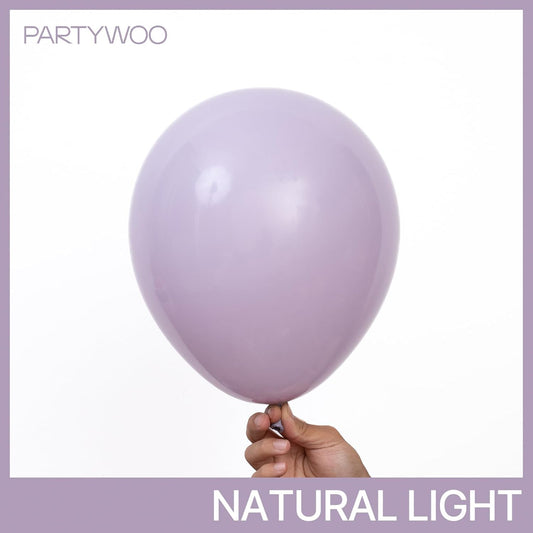 PartyWoo Dusty Purple Balloons 100 pcs Different Sizes of 18 12 10 5 Inch Matte Lavender Lilac Latex Helium Balloon Arch Kit Garland for Wedding Baby Shower Birthday Party Decorations Purple-F33