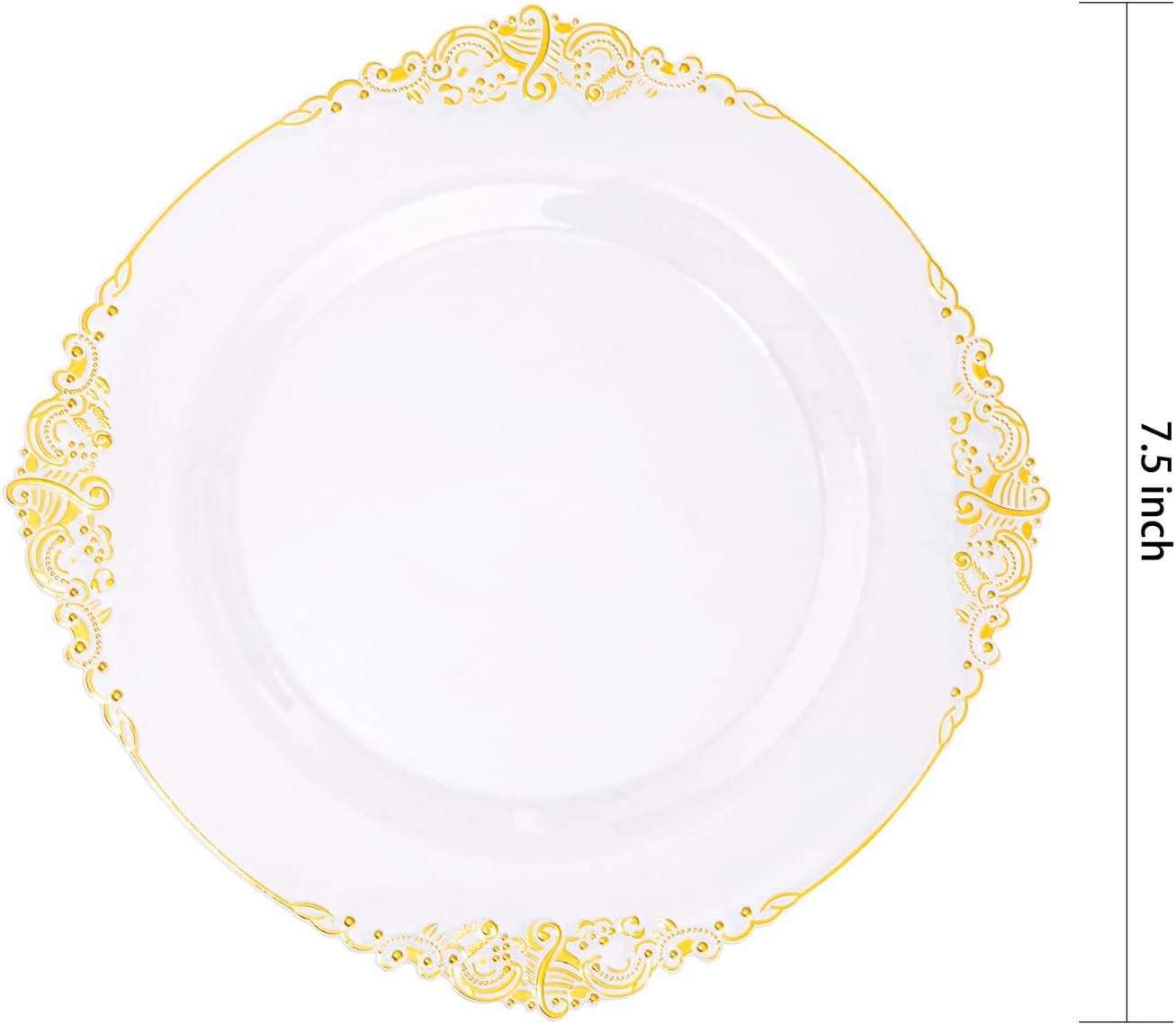 Morejoy 100pcs Gold Plastic Plates - Clear Gold Disposable Plates - 7.5 inch Clear and Gold Dessert Plates, Clear Plastic Plates with Gold Rim for Weddings & Parties & Shower