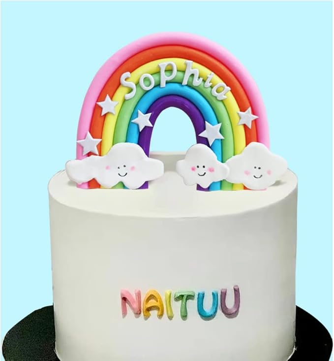 Personalized Rainbow Cake Topper Smiling Could with DIY Name for Boys Girls Birthday Baby Shower
