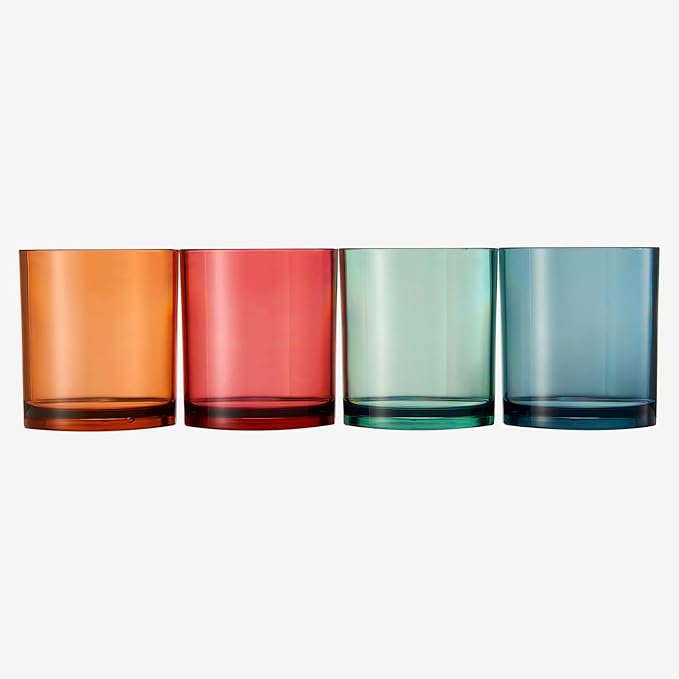 Khen Classic Plastic Reusable Tumbler Drinking Glasses (4 Set) Jewel Muted Colors 13oz Acrylic Unbreakable Water Lowball DOF Juice, Wine | BPA-Free | Top-Rack Dishwasher Safe, Tritan Shatterproof
