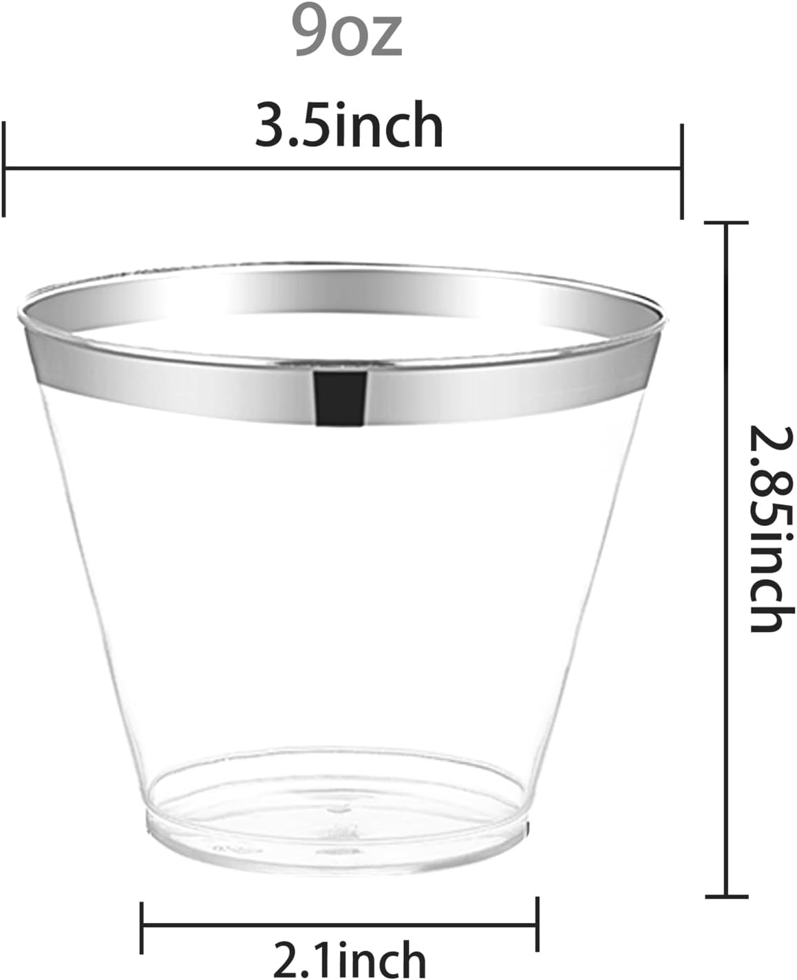 Ciaell 200PCS Silver Plastic Cups - 9Oz Heavy Duty Plastic Cups - Gold Rimmed Cup - Disposable Clear Cup with Gold Rim for Party & Wedding