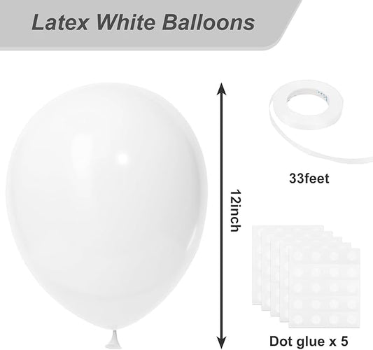 RUBFAC 120pcs Balloons for Birthday Baby Shower Graduation Anniversary Wedding Party Supplies Garland Arch Decoration,12 Inches,White