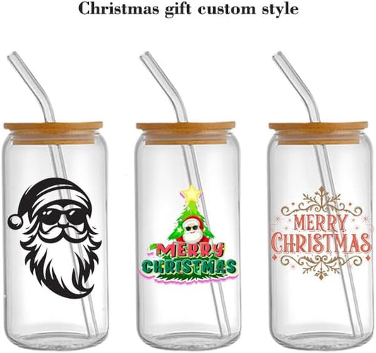 Personalized Mason Jar Drinking Glasses with Bamboo Lid and Straw, 11.6 oz, Wedding and Christmas Custom Designs (12, 11.6oz)