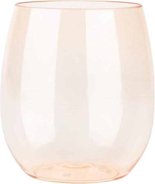 PLASTICPRO 12 Pack Peach Color Plastic Wine Glasses Stemless Disposable 12 oz BPA Free Shatterproof Plastic Wine Cups Wine Glasses for Parties