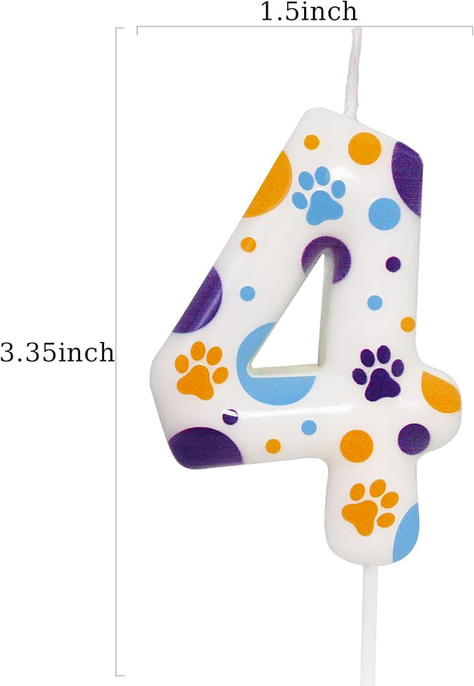 Blue Dog Paw Themed Birthday Candles, Number 4 Blue Dog Birthday Party Supplies, 2.76 inch Cake Topper Decorations, Birthday Decorations for Kids (Number 4)