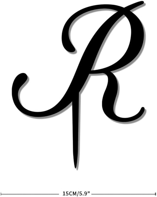 Letters R Cake Toppers Personalized Initial R Black Acrylic Wedding Cake Toppers Mr Mrs Monogram R Rustic Party Cake Supplies Gifts for Birthday Bride Shower Anniversary
