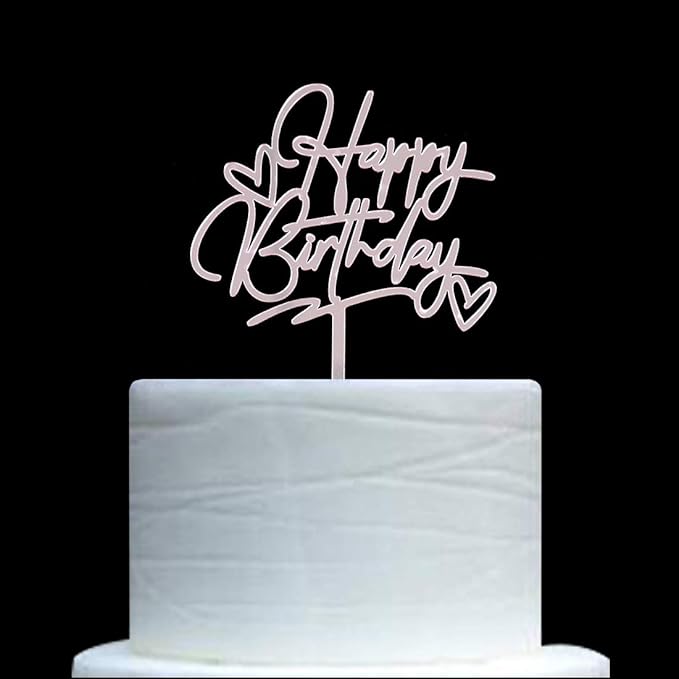Happy Birthday Cake Topper - Birthday Party Decorations, Mirror Rose Gold Acrylic