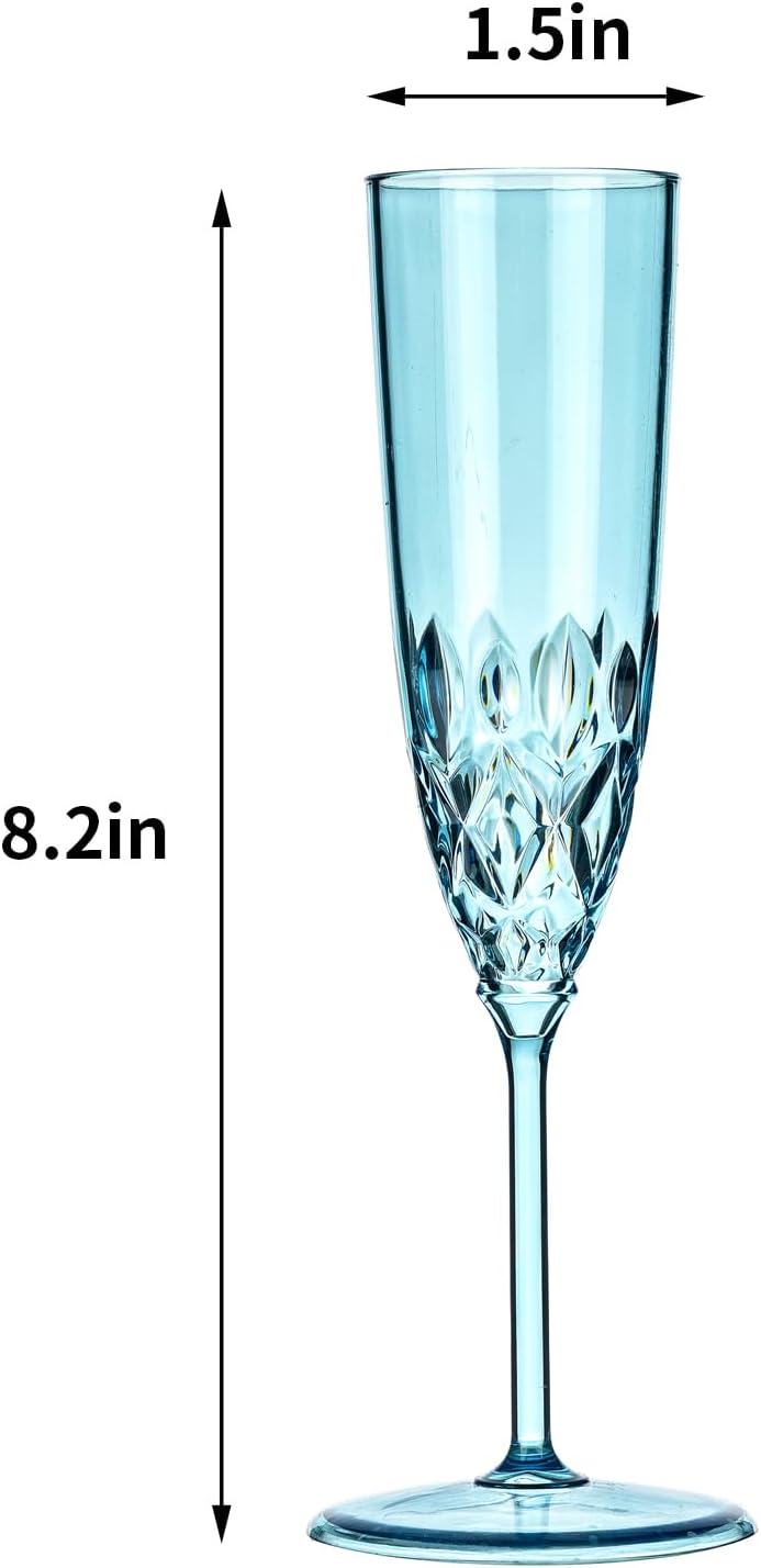 48 Pack Plastic Champagne Flutes, Shatterproof Reusable Fancy Crystal Clear Champagne Glasses, 5 oz Acrylic Unbreakable Elegant Party Drinking Cocktail Wine Glasses Wedding Birthday Bar Goblets Blue
