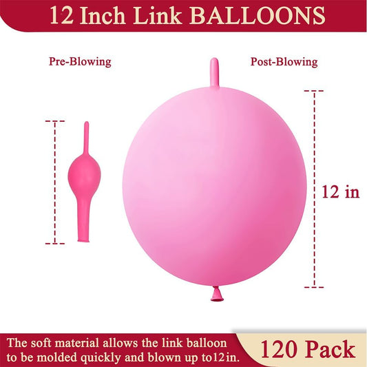 Pink Link Balloons 12 Inch – 120 Pcs Latex Quick Linking Balloons for Birthday & Baby Shower