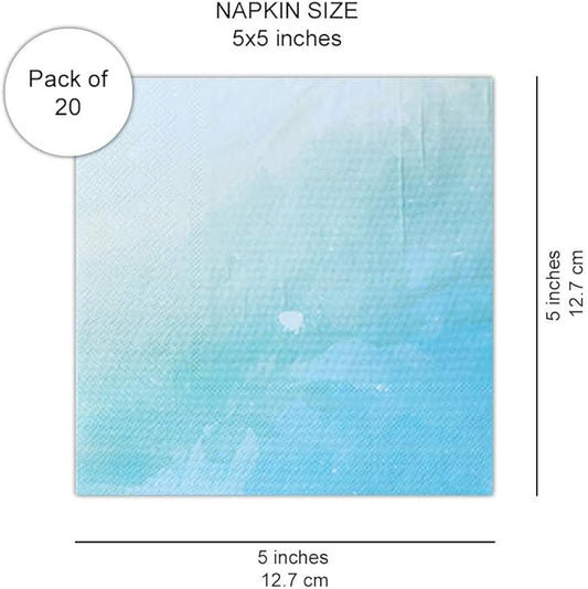 SOLAS Beautifully Designed 2 Ply Square Blue Paper Napkins - 20 Pack Fun & Colorful Teal & Blue Pastel