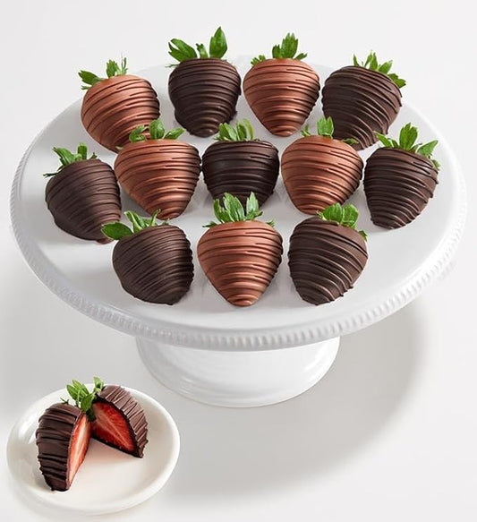 Shari’s Berries Artisan Belgian Mixed Milk & Dark Chocolate Strawberries | Gourmet Gift Delivery (Half Dozen, 6 Berries)