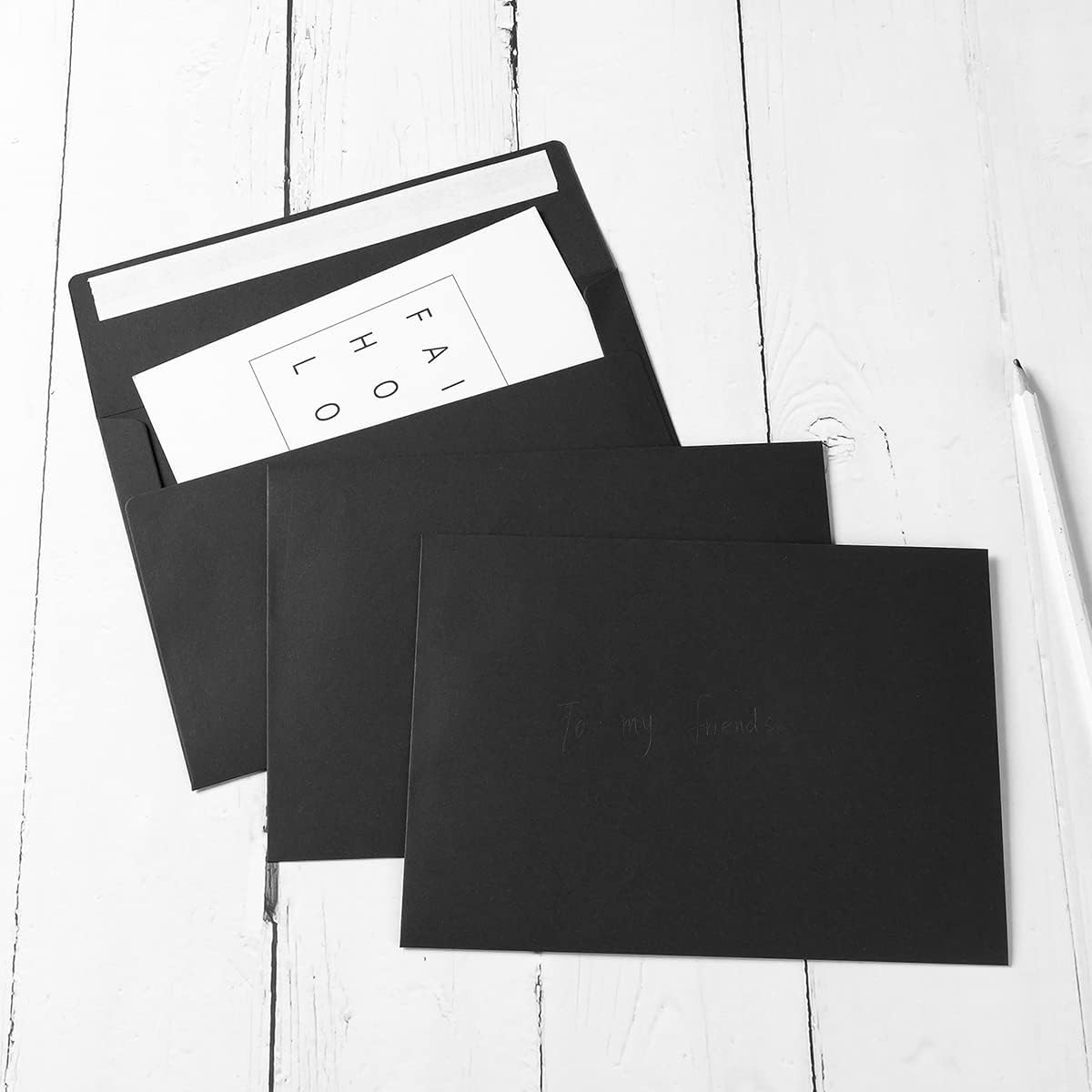 50 Pack 5 x 7 Envelopes Colored Self Seal for Wedding, Party Invitations, Greeting Cards, Announcements, Photos, 5.24 x 7.21 Inches (Black)
