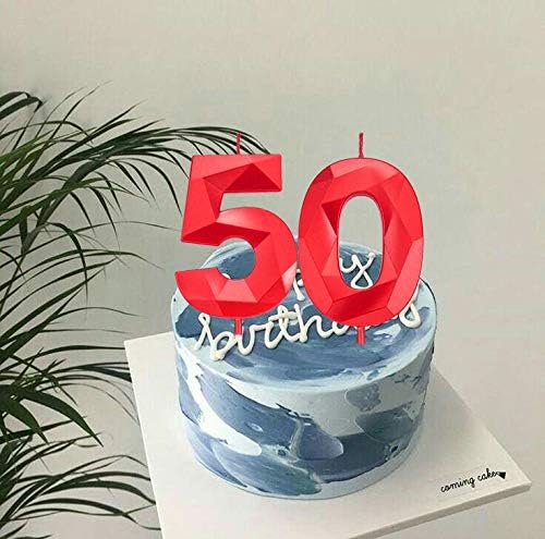 2.75in Tall 3D Diamond Shape Bright Red 5 Candles, Red Color Happy Birthday Cake Toppers Decorating and Celebrating for Adults/Kids Party/Family Baking (Bright Red Diamond Shaped 2.75in Number 5)