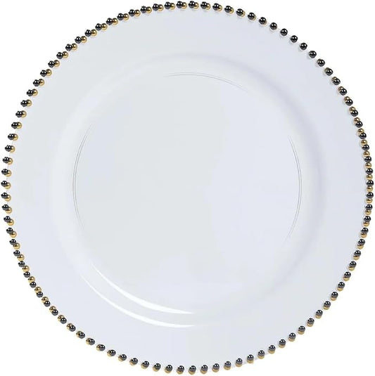 Efavormart 10-Pack Economy Plastic Charger Plates 13" Round Clear with Black Beaded Rim - Stylish Dinner Party Serving Plates