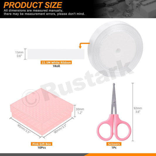 12Pcs 9x9x3cm / 3.5x3.5x1 Inch Pink Cardboard Jewelry Gift Boxes with Stain Ribbon and Scissor, Small Gift Box with Lid for Necklaces, Rings, Bracelets, Earrings, Pendant, Jewelry