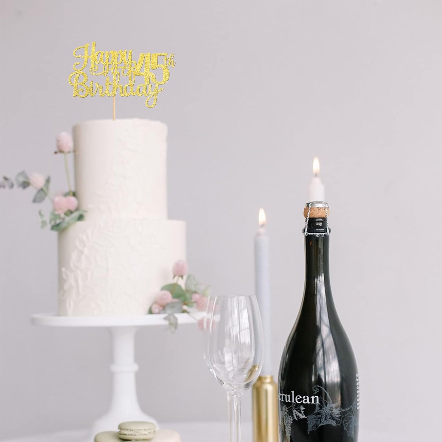 1 PCS Happy 45th Birthday Cake Topper Gold Glitter Cheers to 45 Years Birthday Cake Pick 45 Fabulous Cake Decoration for Happy 45th Birthday Theme Party Decorations Supplies