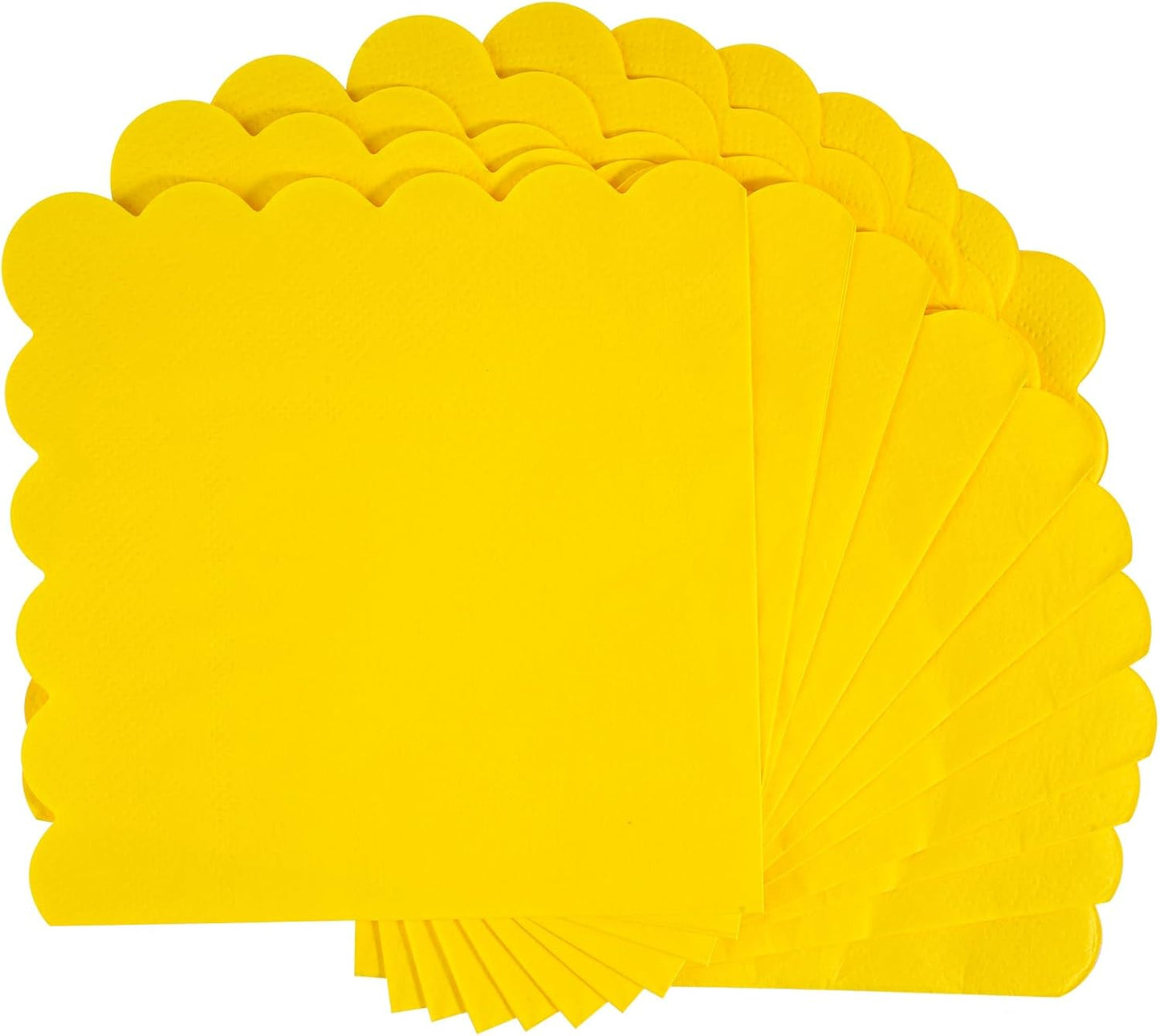 100 Pcs Cocktail Napkins, 2-Ply 5 x 5 Inches Disposable Scalloped Napkins, Thick Premium Dessert Napkins for Party, Wedding, Dinner, Birthday, Anniversary, Festival (Yellow)