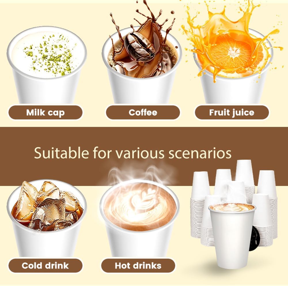 300 Count 8 oz Paper Cups, Disposable Coffee Cups, White Hot Beverage Cups for Water, Juice, Tea - Office Party Home Travel - Study and Durable