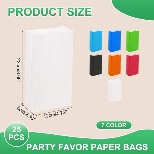 PATIKIL Party Favor Bag, 25 Pcs 8.7x2.4x4.7 Inch Mini Paper Candy Bags Gift Treat Celebration Halloween Goody Birthday Wedding Party with Stickers, White