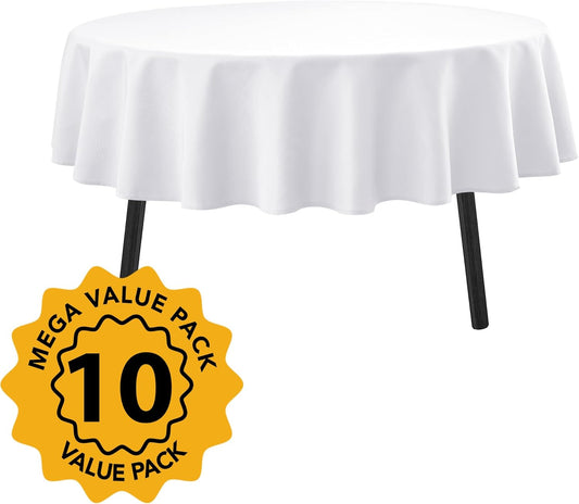 10-Pack White Round Tablecloths, 90 Inches, Stain-Resistant Polyester for 4-5 Ft Round Tables - Washable Table Covers for Weddings, Banquets, Birthday, Parties, Events