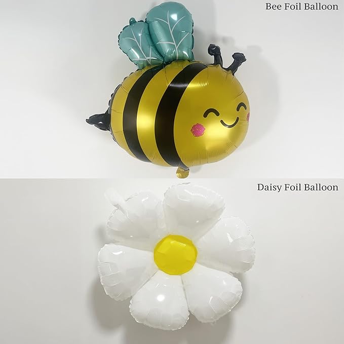 146PCS Bee Balloon Arch Garland Kit with Yellow Pastel Pink White Daisy Balloons for Girls Bee Birthday Decorations, Mothers Day Party, Bear Baby Shower, Flower or Groovy Theme Decor