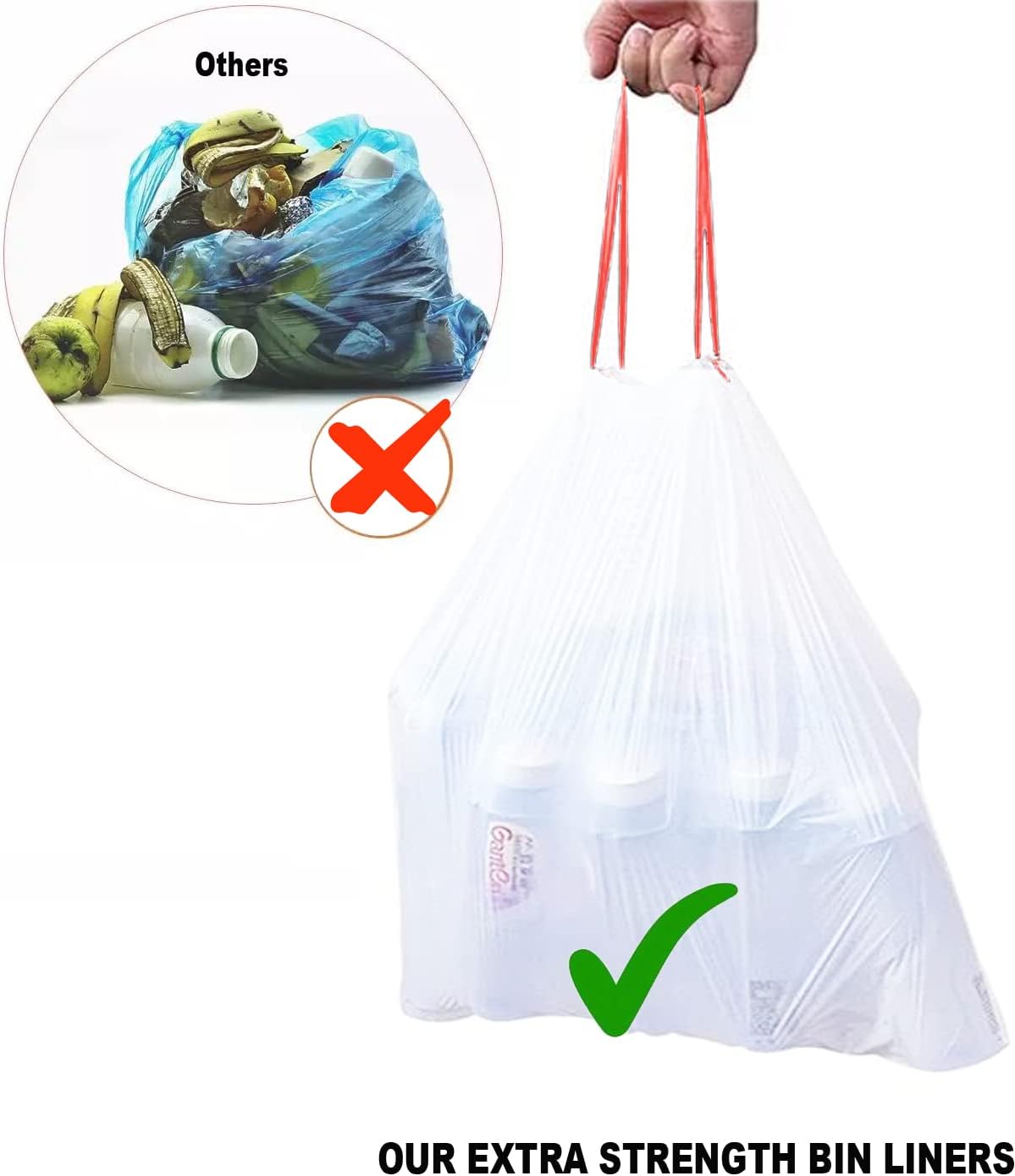 Trash Bags 4-6 Gallon Drawstring, 150 Count, Multifold Roll Garbage Bags, Medium Kitchen Trash Bags, Odorless & Heavy Duty White Plastic Food Scrap Bags for Bathroom Bedroom Office Waste