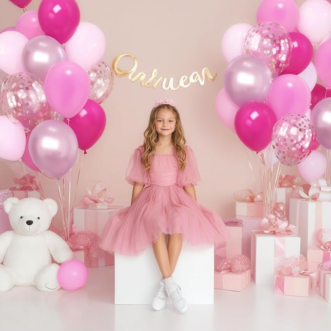 Zesliwy Pink Balloon Hot Pink Balloons Set, 50pcs 12inch Pastel Light Pink Metallic Pink Confetti Balloons for Princess Birthday Wedding Bridal Shower Valentine's Day party Decorations