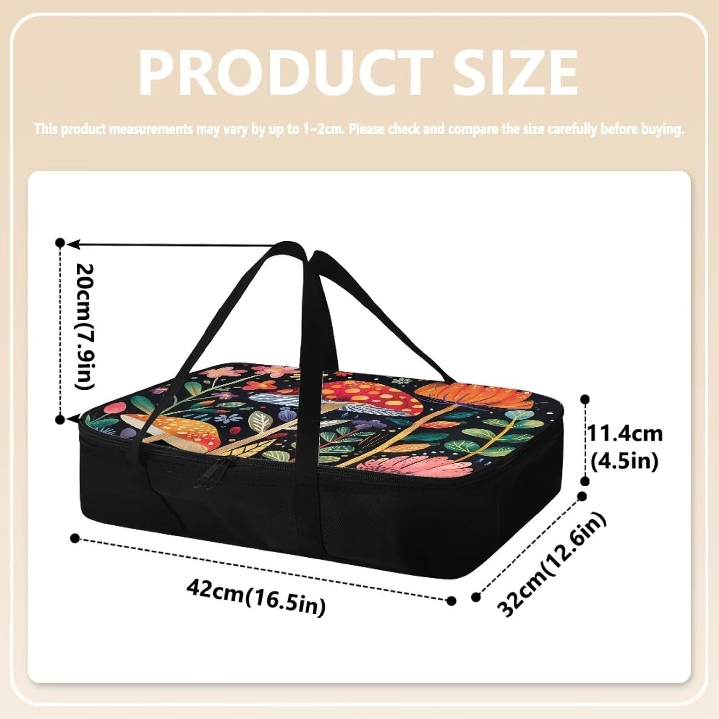 Mushroom Flower Insulated Casserole Carriers Reusable Dish Carrying Case Portable Food Warmer for Hot or Cold Food for Beach Parties Picnic