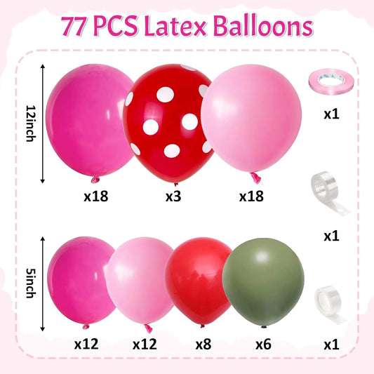Strawberry Balloons Garland Arch Kit - Hot Pink, Red & Pastel Polka Dot Balloons for Girls' Berry Themed Birthday or Baby Shower Party Decorations
