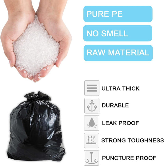 15 Gallon Black Trash Bags, 22 Micron Thick Tall Garbage Bags for Office Kitchen, 75 Count