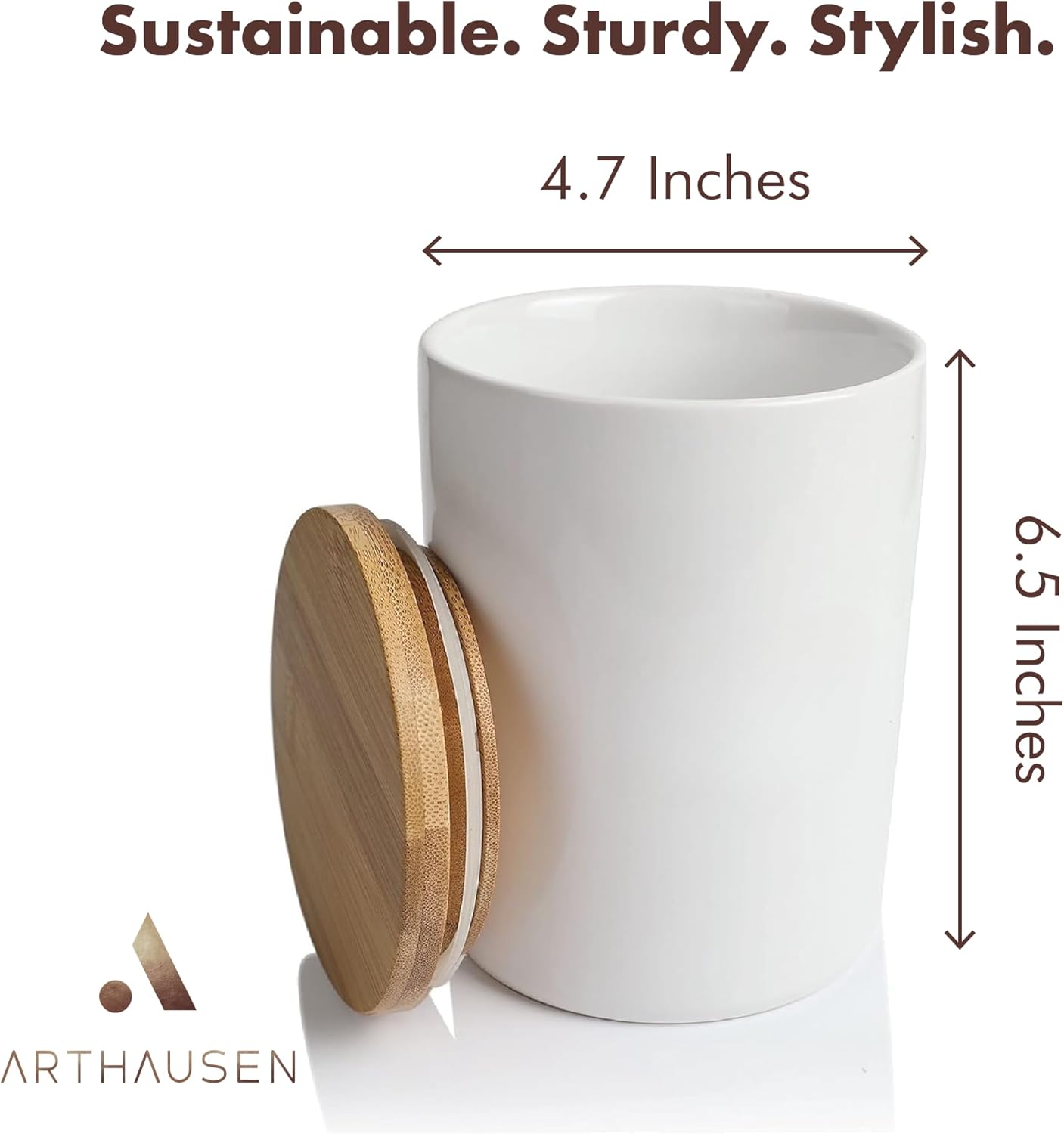 ARTHAUSEN Ceramic Storage Jar Canister - Airtight Bamboo Lid w/Silicone Seal - Modern Design for Kitchen Counter or Bathroom (White 1080mL)