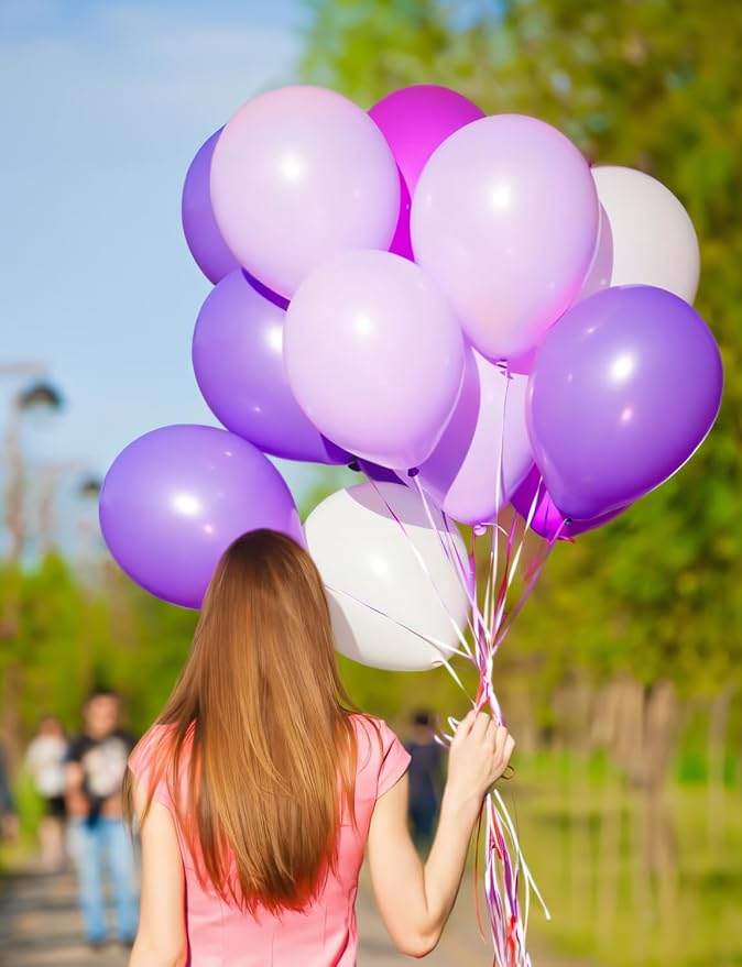 Purple and White Balloons,12 Inch 60 Pcs Pastel Purple Confetti Balloons,Lavender Lilac Balloon for Mother's Day/Birthday/Baby Shower/Graduation/Wedding Decorations