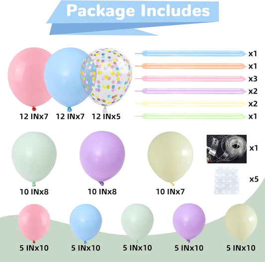 Pastel Balloon Arch Kit Macaron Pink Blue Green Purple Yellow Pastel Color Rainbow Confetti Latex Party Balloons Garland for Easter Birthday Baby Shower Graduation Wedding Party Decorations