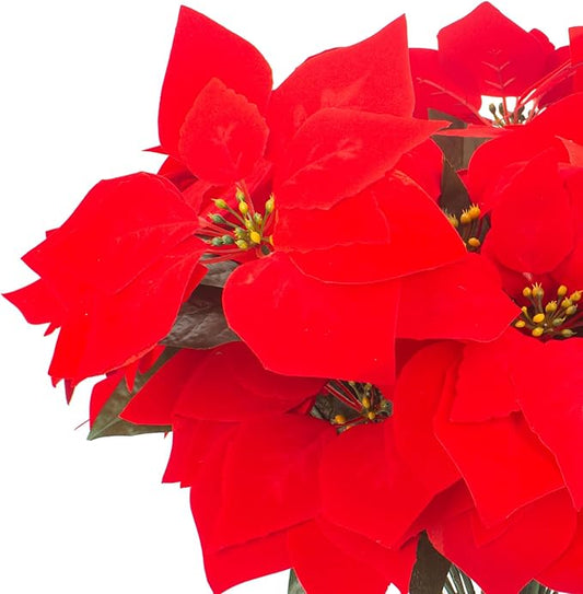 5 Artificial Poinsettia Flowers Bouquet Christmas 7 Heads 19.6”Faux Red Poinsettia Bush Fake Flowers for Home Porch Xmas Tree Garden Indoor Outdoor Office Christmas Decorations